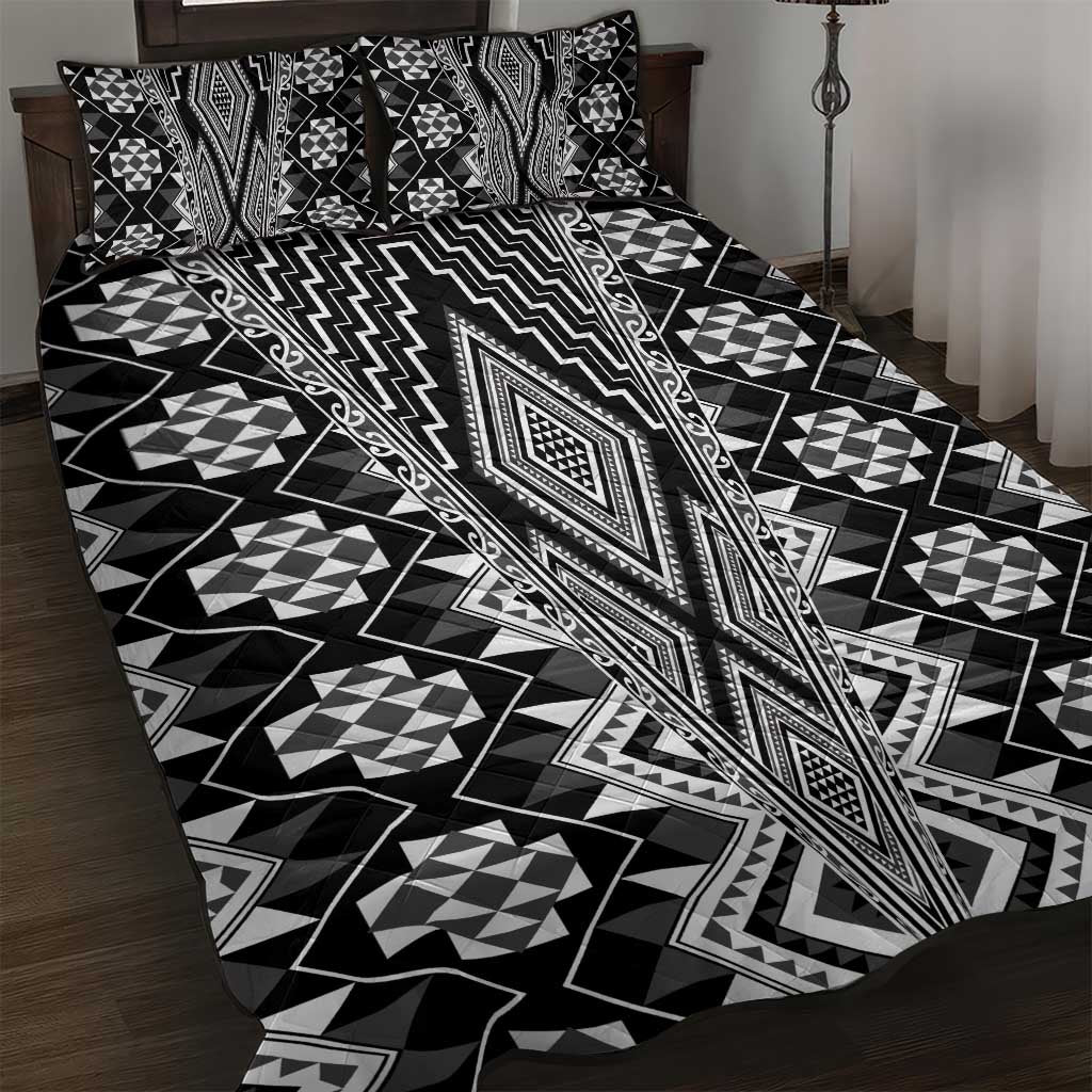 Aotearoa Tukutuku and Poutama Motif Classic Quilt Bed Set LT03 Gray - Polynesian Pride