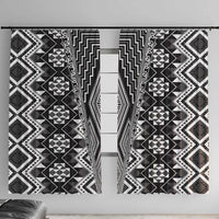 Aotearoa Tukutuku and Poutama Motif Classic Window Curtain LT03 With Hooks Gray - Polynesian Pride