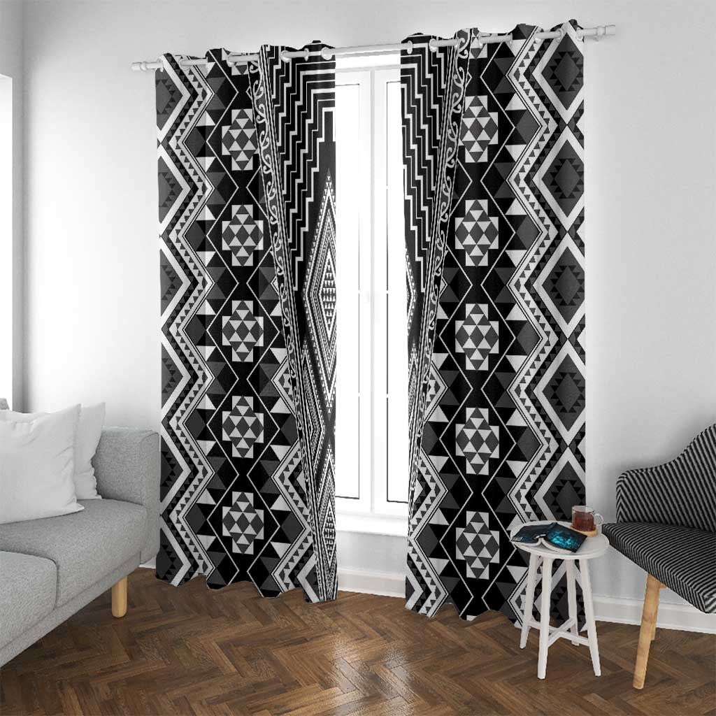 Aotearoa Tukutuku and Poutama Motif Classic Window Curtain LT03 With Grommets Gray - Polynesian Pride