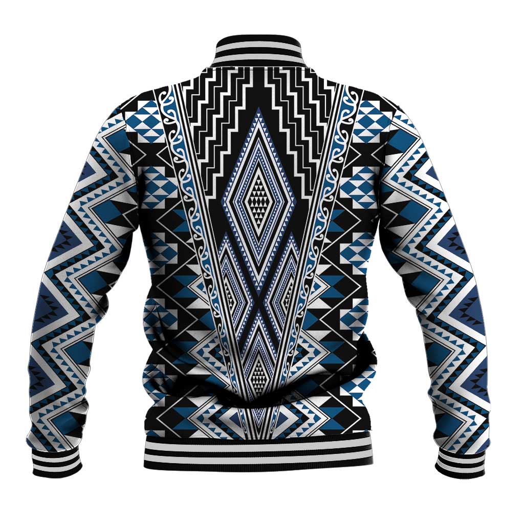 Blue Aotearoa Tukutuku and Poutama Motif Baseball Jacket LT03 - Polynesian Pride