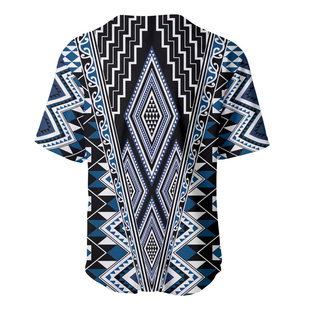 Blue Aotearoa Tukutuku and Poutama Motif Baseball Jersey LT03 - Polynesian Pride