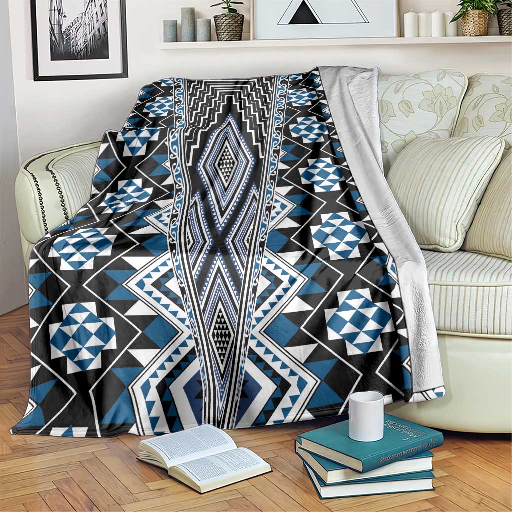 Blue Aotearoa Tukutuku and Poutama Motif Blanket LT03 Blue - Polynesian Pride