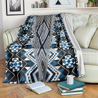 Blue Aotearoa Tukutuku and Poutama Motif Blanket LT03 Blue - Polynesian Pride