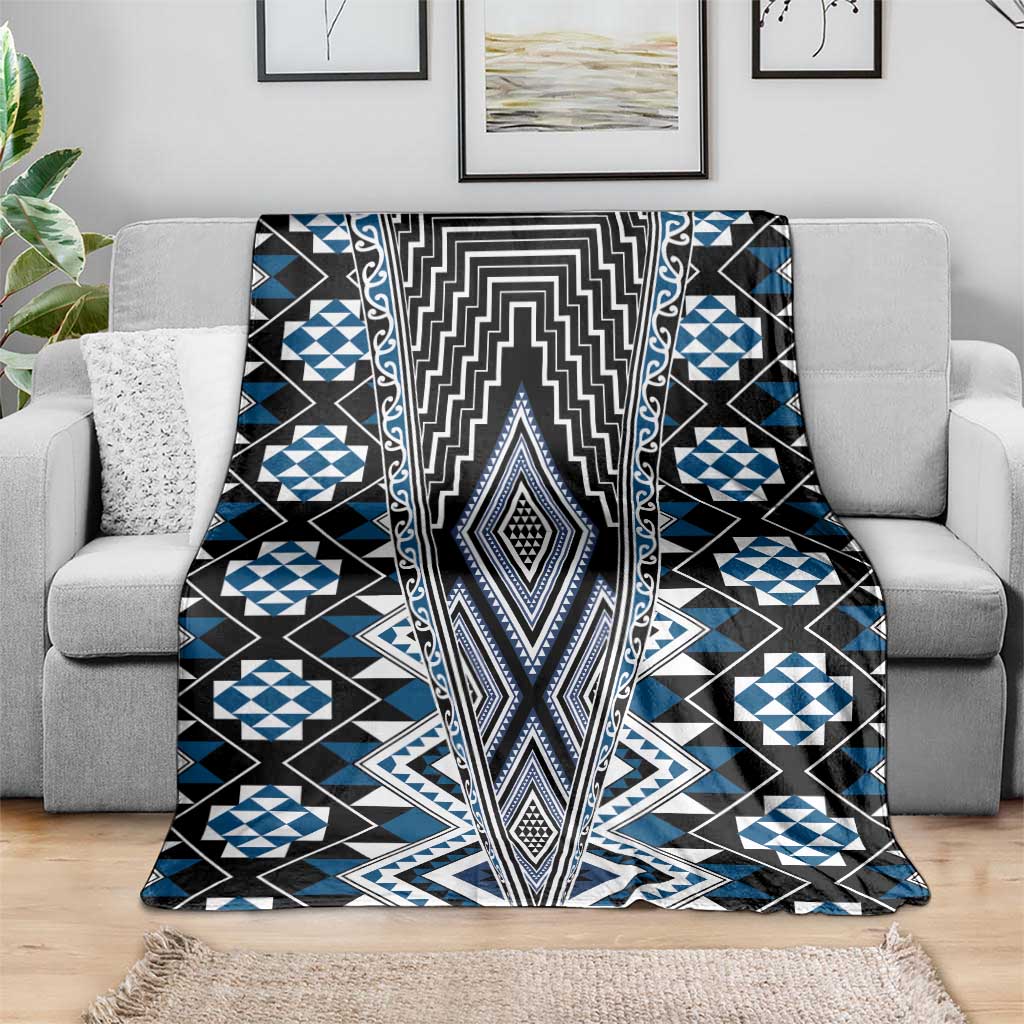 Blue Aotearoa Tukutuku and Poutama Motif Blanket LT03 - Polynesian Pride
