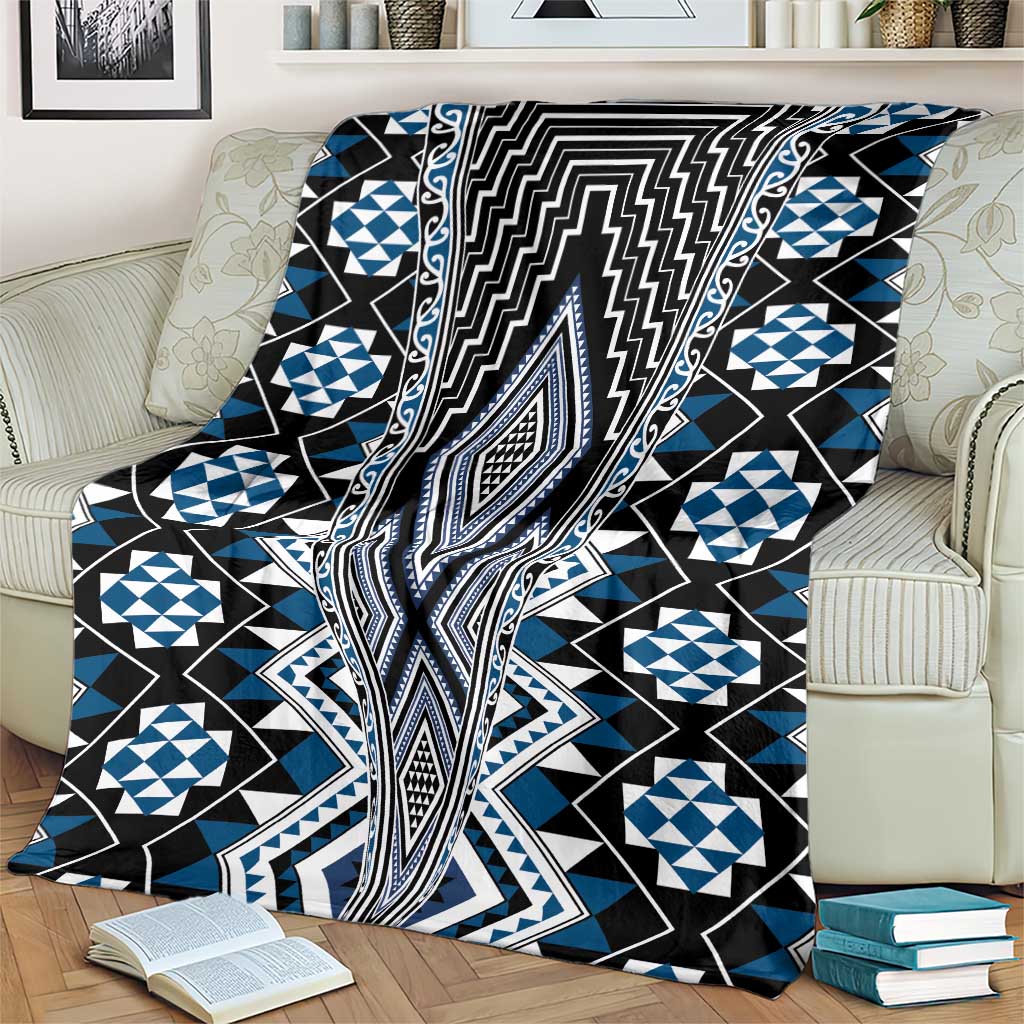 Blue Aotearoa Tukutuku and Poutama Motif Blanket LT03 - Polynesian Pride