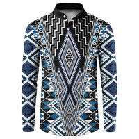 Blue Aotearoa Tukutuku and Poutama Motif Button Sweatshirt LT03 Blue - Polynesian Pride