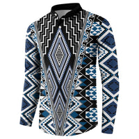 Blue Aotearoa Tukutuku and Poutama Motif Button Sweatshirt LT03 - Polynesian Pride