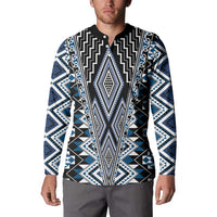 Blue Aotearoa Tukutuku and Poutama Motif Button Sweatshirt LT03 - Polynesian Pride