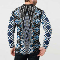 Blue Aotearoa Tukutuku and Poutama Motif Button Sweatshirt LT03 - Polynesian Pride