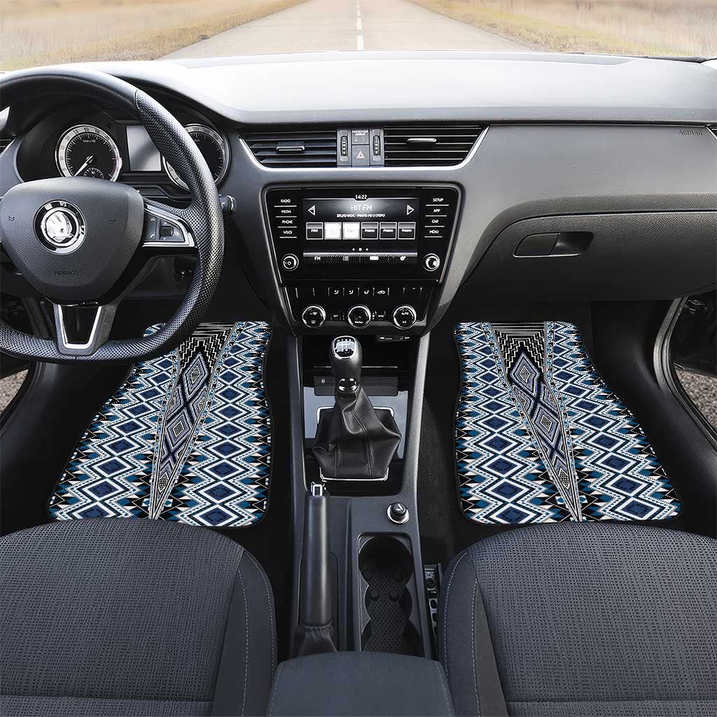 Blue Aotearoa Tukutuku and Poutama Motif Car Mats LT03 Set 2pcs - Front Blue - Polynesian Pride