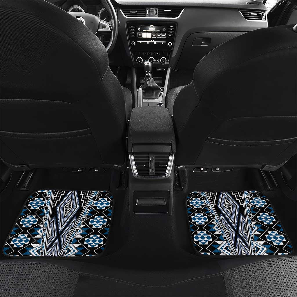 Blue Aotearoa Tukutuku and Poutama Motif Car Mats LT03 Set 2pcs - Back Blue - Polynesian Pride