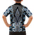 Blue Aotearoa Tukutuku and Poutama Motif Family Matching Long Sleeve Bodycon Dress and Hawaiian Shirt