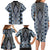 Blue Aotearoa Tukutuku and Poutama Motif Family Matching Long Sleeve Bodycon Dress and Hawaiian Shirt