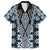 Blue Aotearoa Tukutuku and Poutama Motif Family Matching Long Sleeve Bodycon Dress and Hawaiian Shirt