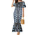 Blue Aotearoa Tukutuku and Poutama Motif Family Matching Mermaid Dress and Hawaiian Shirt