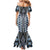 Blue Aotearoa Tukutuku and Poutama Motif Family Matching Mermaid Dress and Hawaiian Shirt