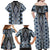 Blue Aotearoa Tukutuku and Poutama Motif Family Matching Off Shoulder Maxi Dress and Hawaiian Shirt