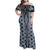 Blue Aotearoa Tukutuku and Poutama Motif Family Matching Off Shoulder Maxi Dress and Hawaiian Shirt