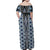 Blue Aotearoa Tukutuku and Poutama Motif Family Matching Off Shoulder Maxi Dress and Hawaiian Shirt