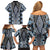 Blue Aotearoa Tukutuku and Poutama Motif Family Matching Off Shoulder Short Dress and Hawaiian Shirt