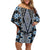 Blue Aotearoa Tukutuku and Poutama Motif Family Matching Off Shoulder Short Dress and Hawaiian Shirt