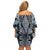 Blue Aotearoa Tukutuku and Poutama Motif Family Matching Off Shoulder Short Dress and Hawaiian Shirt