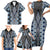 Blue Aotearoa Tukutuku and Poutama Motif Family Matching Short Sleeve Bodycon Dress and Hawaiian Shirt