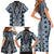 Blue Aotearoa Tukutuku and Poutama Motif Family Matching Short Sleeve Bodycon Dress and Hawaiian Shirt