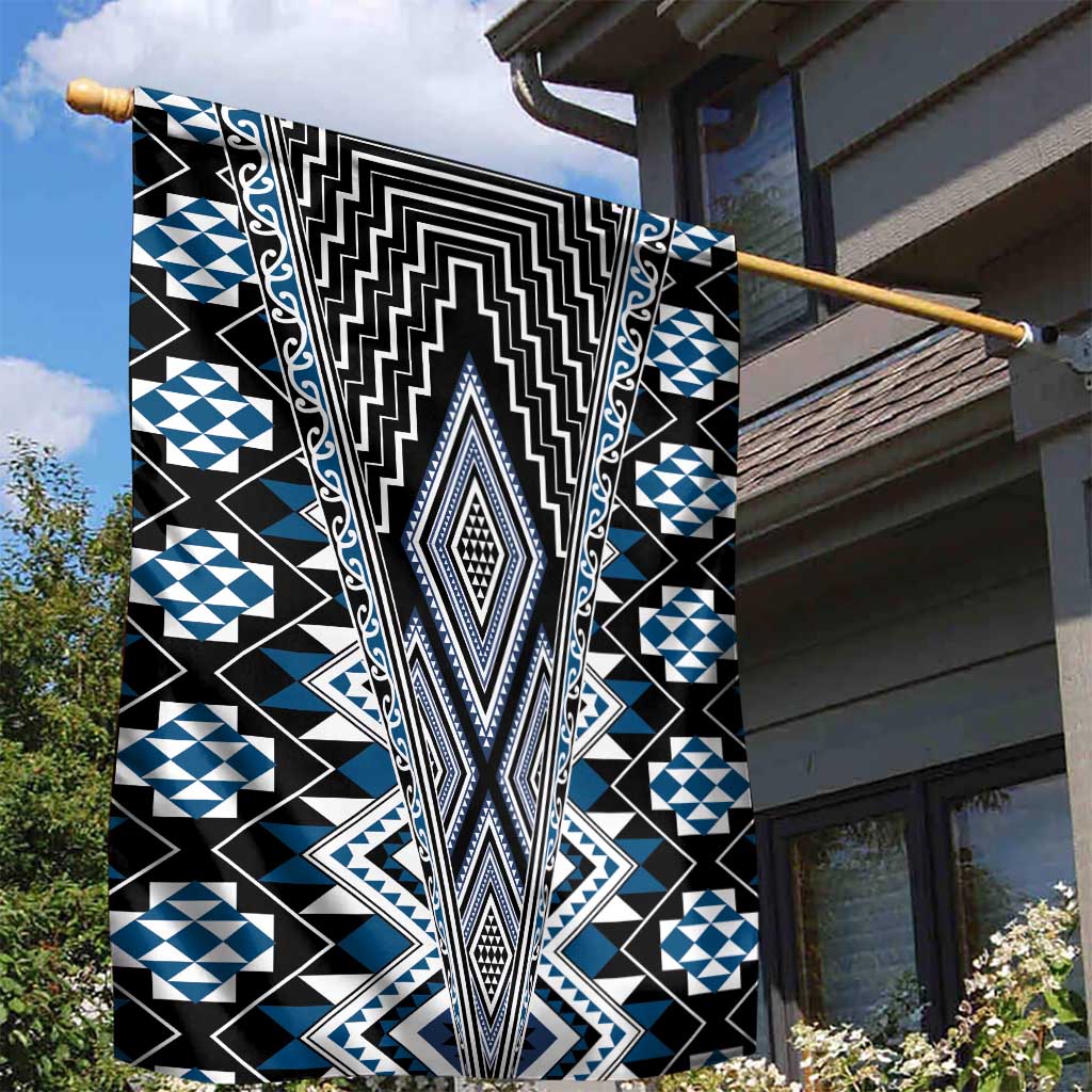 Blue Aotearoa Tukutuku and Poutama Motif Garden Flag LT03 - Polynesian Pride
