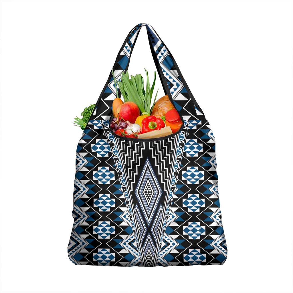 Blue Aotearoa Tukutuku and Poutama Motif Grocery Bag LT03 1-pack One Size Blue - Polynesian Pride