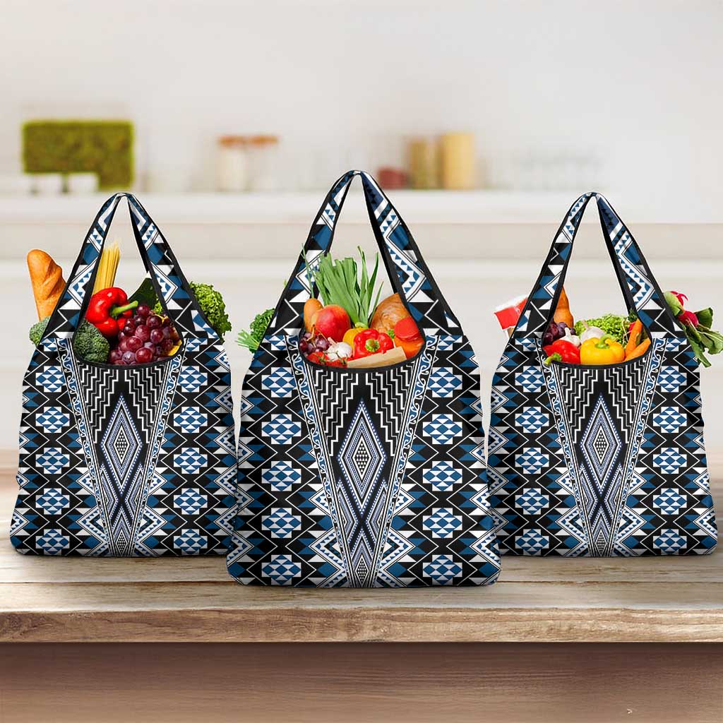 Blue Aotearoa Tukutuku and Poutama Motif Grocery Bag LT03 3-pack One Size Blue - Polynesian Pride