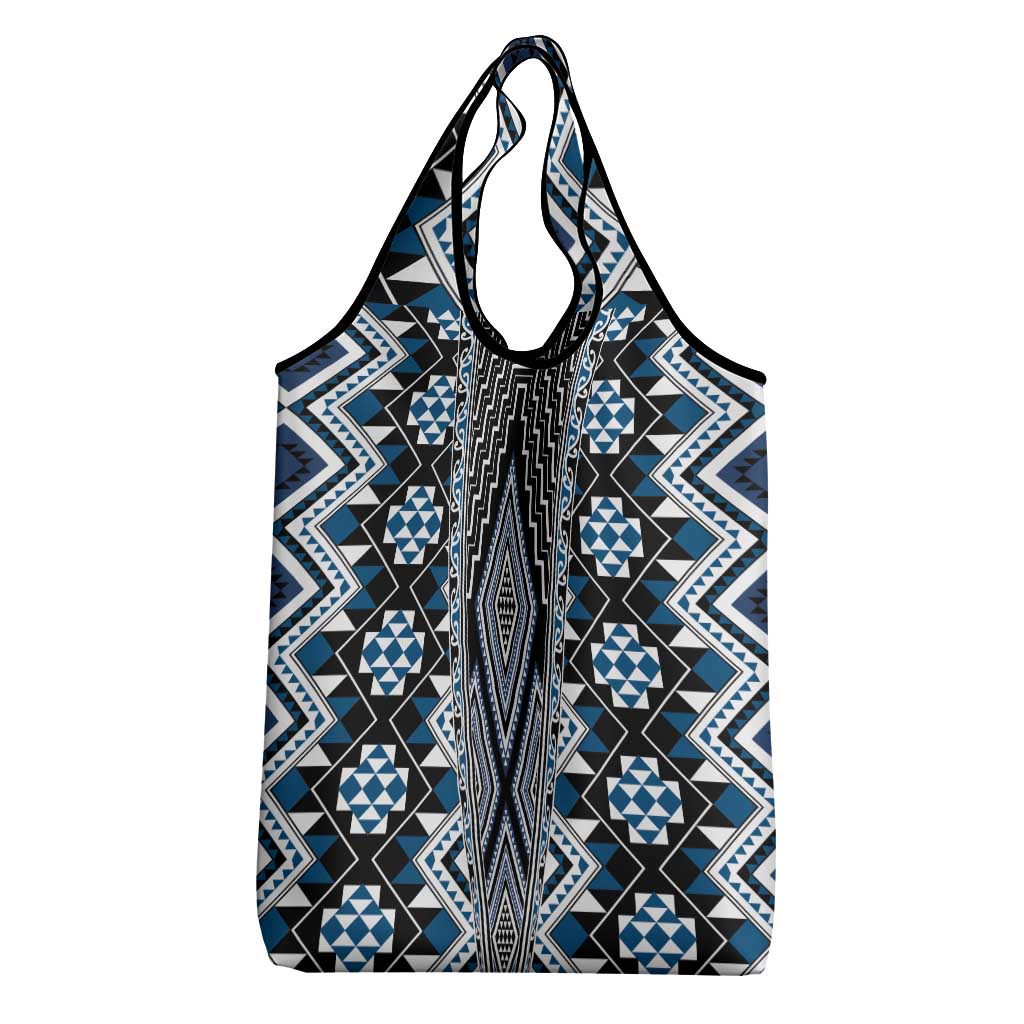 Blue Aotearoa Tukutuku and Poutama Motif Grocery Bag LT03 - Polynesian Pride