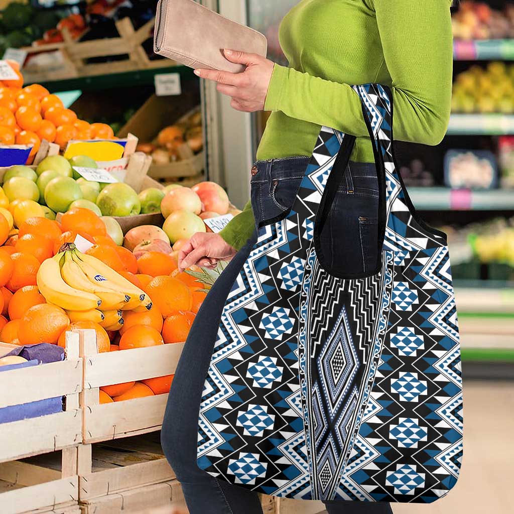 Blue Aotearoa Tukutuku and Poutama Motif Grocery Bag LT03 - Polynesian Pride