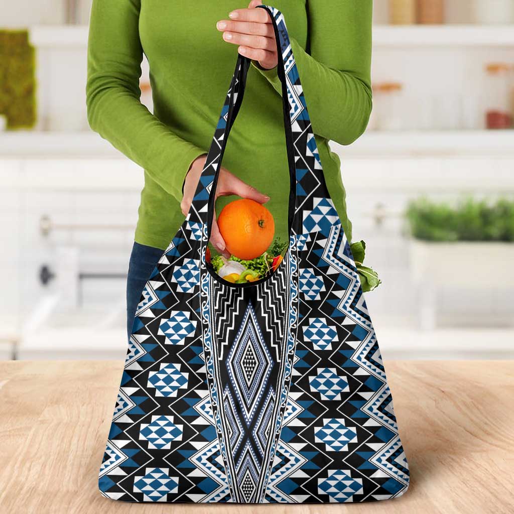 Blue Aotearoa Tukutuku and Poutama Motif Grocery Bag LT03 - Polynesian Pride