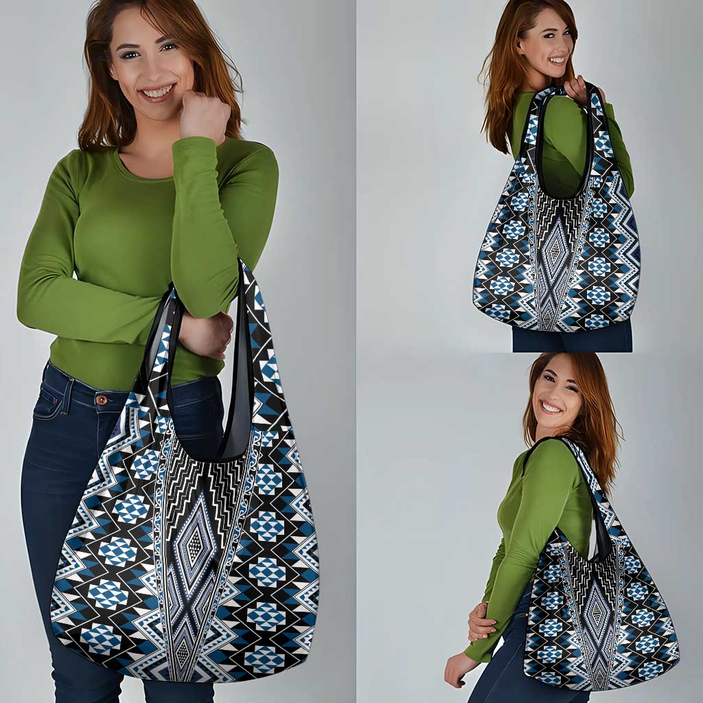 Blue Aotearoa Tukutuku and Poutama Motif Grocery Bag LT03 - Polynesian Pride