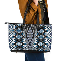 Blue Aotearoa Tukutuku and Poutama Motif Leather Tote Bag LT03 - Polynesian Pride