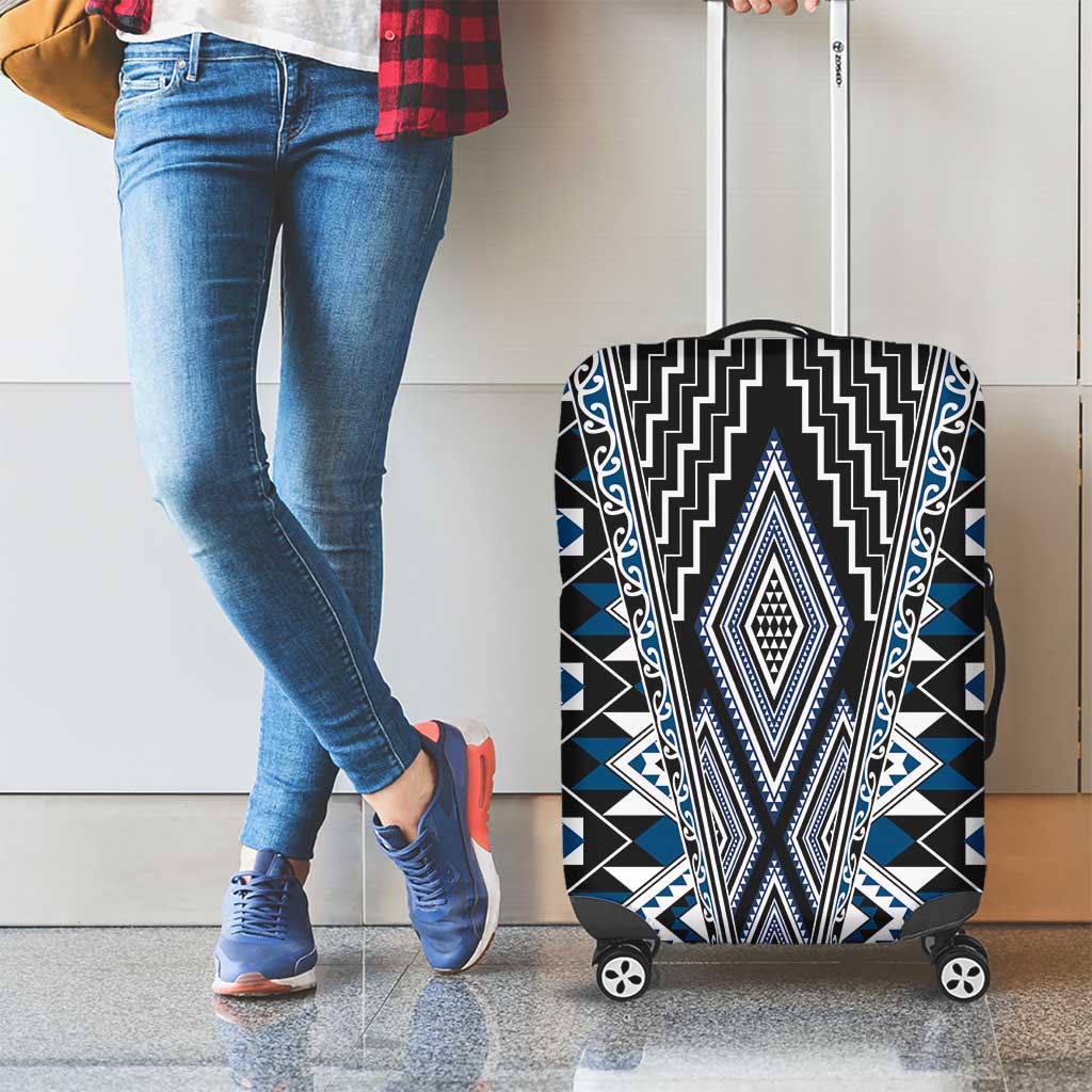 Blue Aotearoa Tukutuku and Poutama Motif Luggage Cover LT03 - Polynesian Pride
