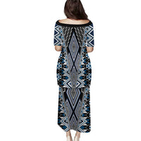 Blue Aotearoa Tukutuku and Poutama Motif Puletasi LT03 - Polynesian Pride