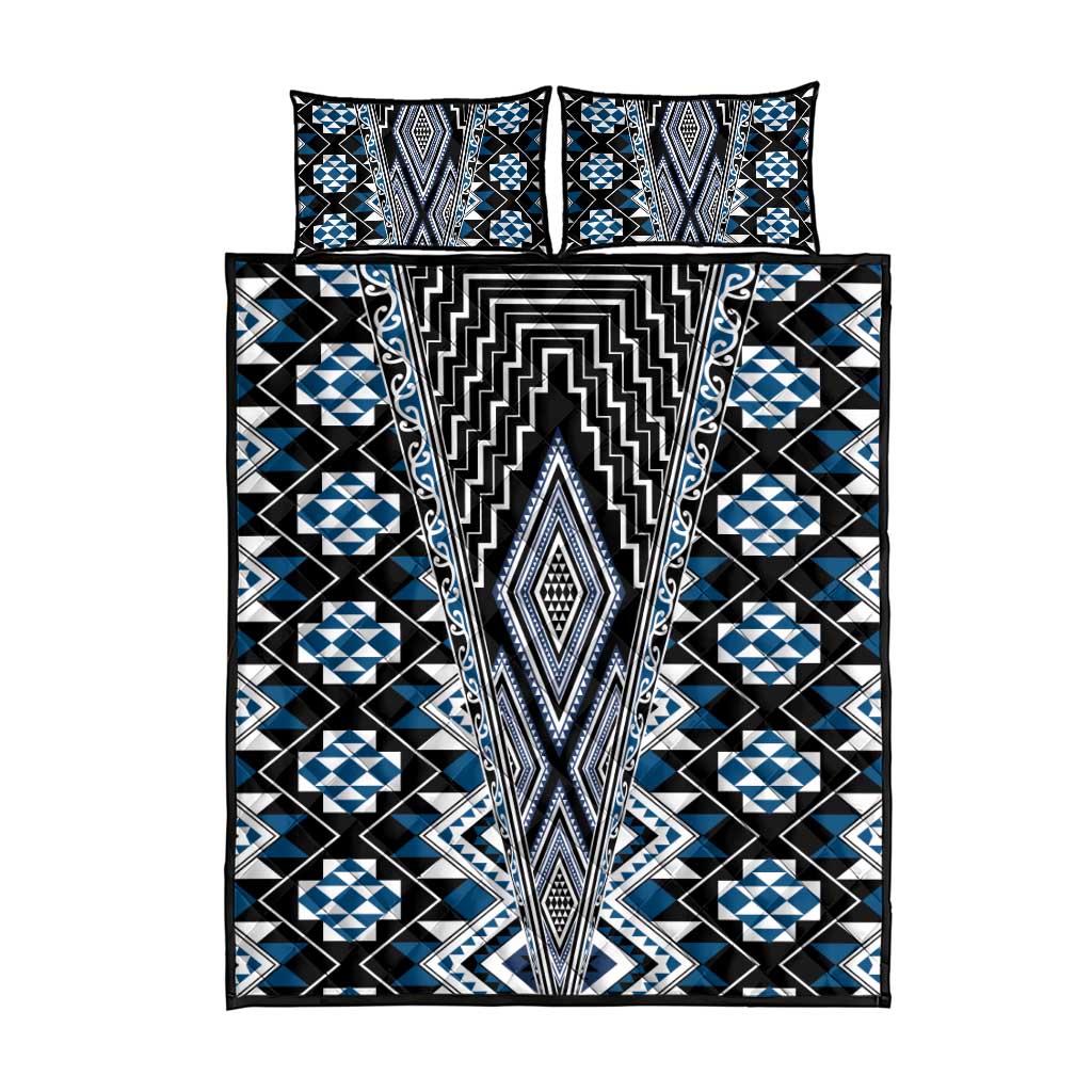 Blue Aotearoa Tukutuku and Poutama Motif Quilt Bed Set LT03 - Polynesian Pride