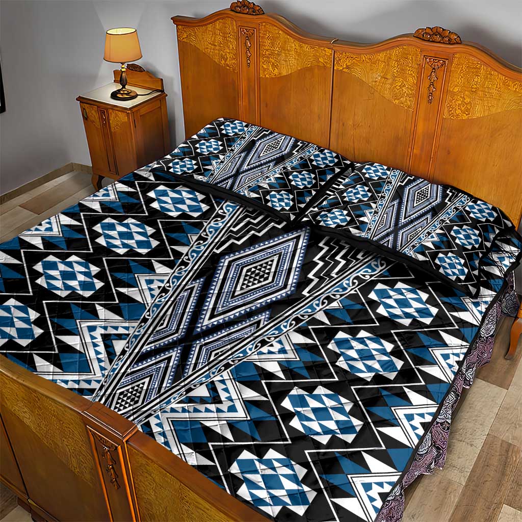 Blue Aotearoa Tukutuku and Poutama Motif Quilt Bed Set LT03 - Polynesian Pride