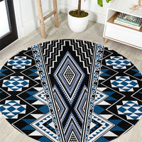 Blue Aotearoa Tukutuku and Poutama Motif Round Carpet LT03 Blue - Polynesian Pride