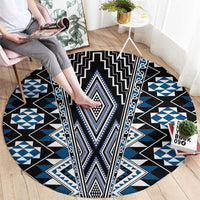 Blue Aotearoa Tukutuku and Poutama Motif Round Carpet LT03 - Polynesian Pride