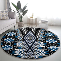 Blue Aotearoa Tukutuku and Poutama Motif Round Carpet LT03 - Polynesian Pride