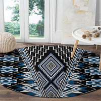 Blue Aotearoa Tukutuku and Poutama Motif Round Carpet LT03 - Polynesian Pride