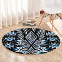 Blue Aotearoa Tukutuku and Poutama Motif Round Carpet LT03 - Polynesian Pride