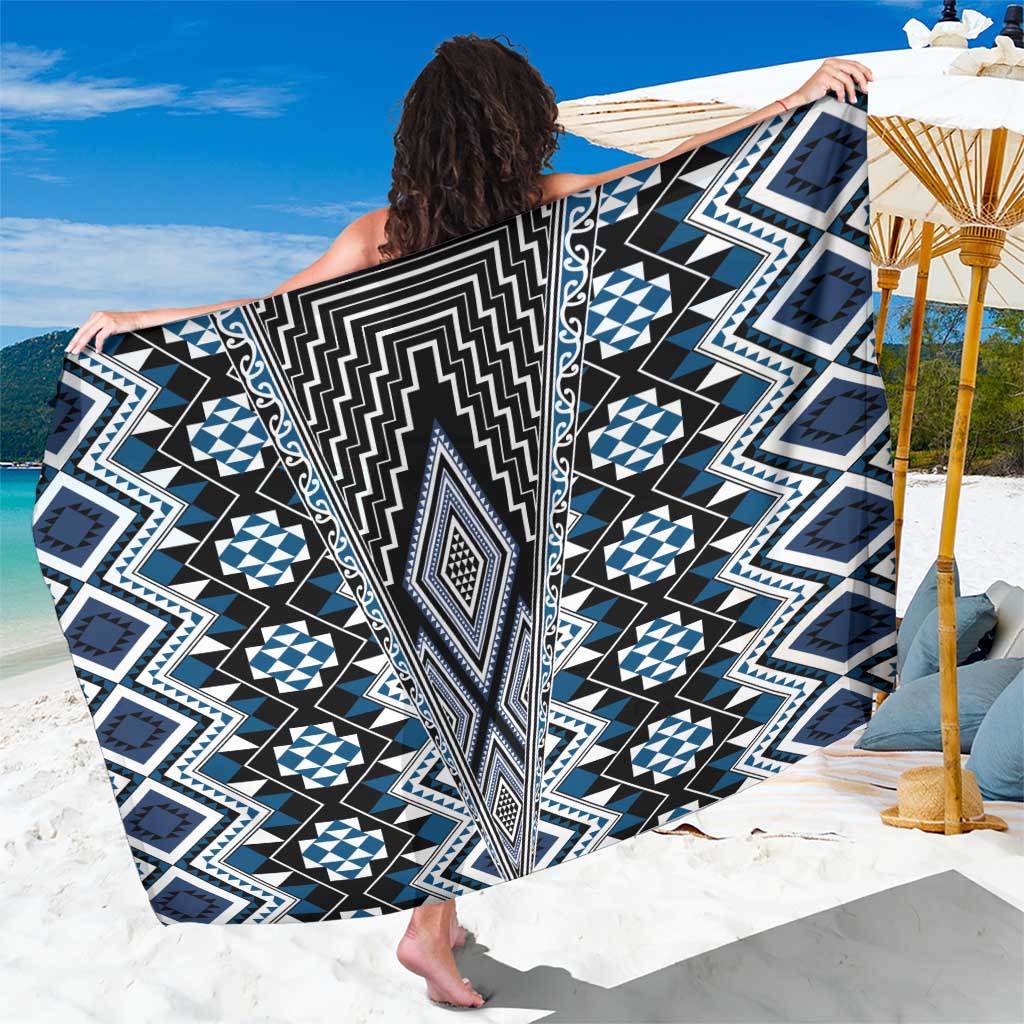 Blue Aotearoa Tukutuku and Poutama Motif Sarong LT03 One Size 44 x 66 inches Blue - Polynesian Pride