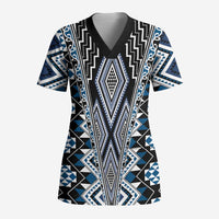 Blue Aotearoa Tukutuku and Poutama Motif Scrub Top LT03 Adult Blue - Polynesian Pride