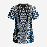 Blue Aotearoa Tukutuku and Poutama Motif Scrub Top LT03 - Polynesian Pride
