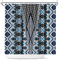 Blue Aotearoa Tukutuku and Poutama Motif Shower Curtain LT03 Blue - Polynesian Pride