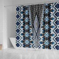Blue Aotearoa Tukutuku and Poutama Motif Shower Curtain LT03 - Polynesian Pride